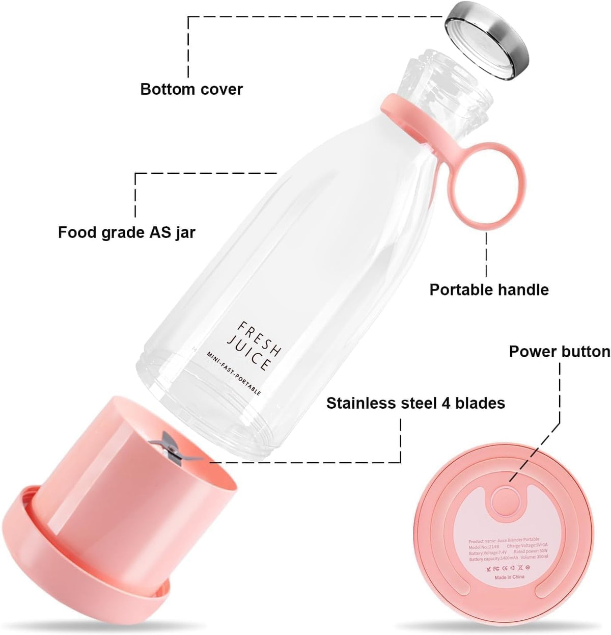 Portable Mini Blender for Fresh Juice, 6 Blade Portable Electric USB Juice Maker/Personal Size Blender for Juices, Shakes and Smoothies